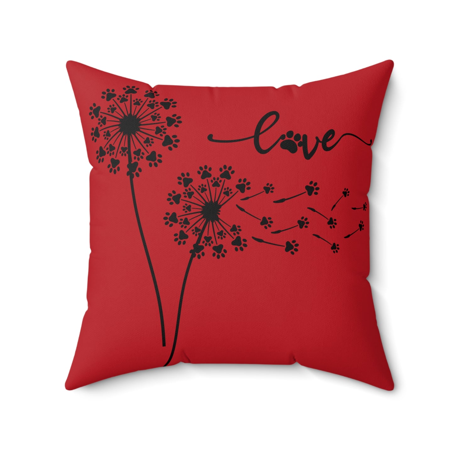Pet Paw Love Dandelion Pillow – Red – Decorative Throw Pillow for Animal Lovers