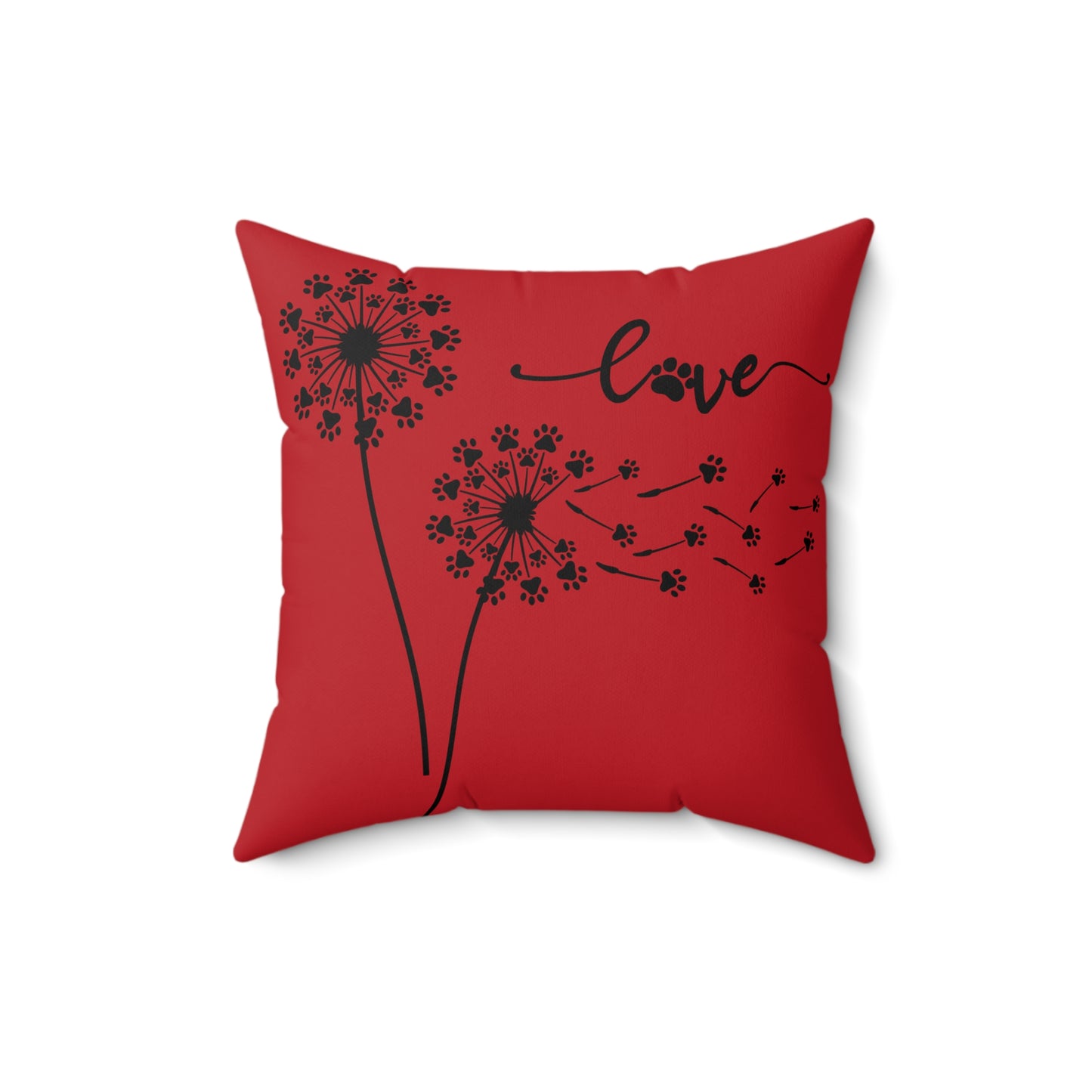 Pet Paw Love Dandelion Pillow – Red – Decorative Throw Pillow for Animal Lovers