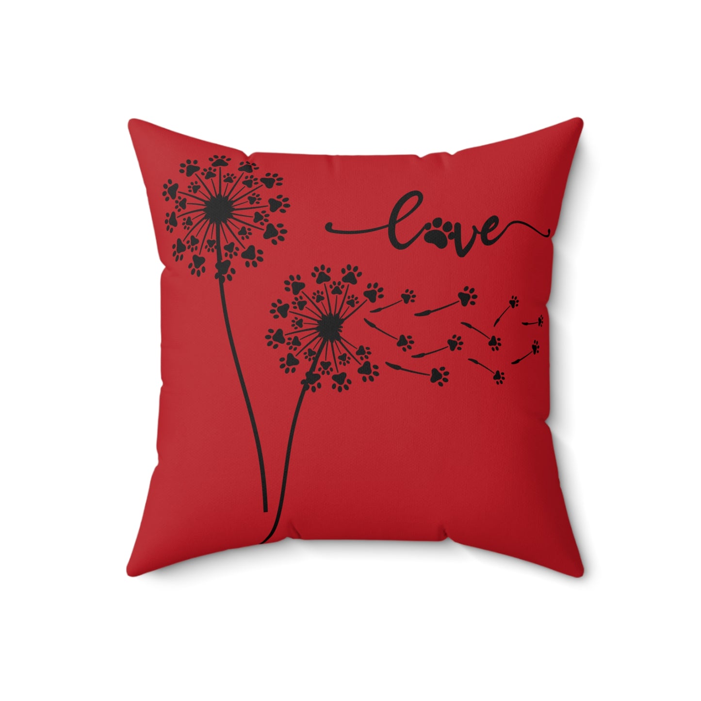 Pet Paw Love Dandelion Pillow – Red – Decorative Throw Pillow for Animal Lovers