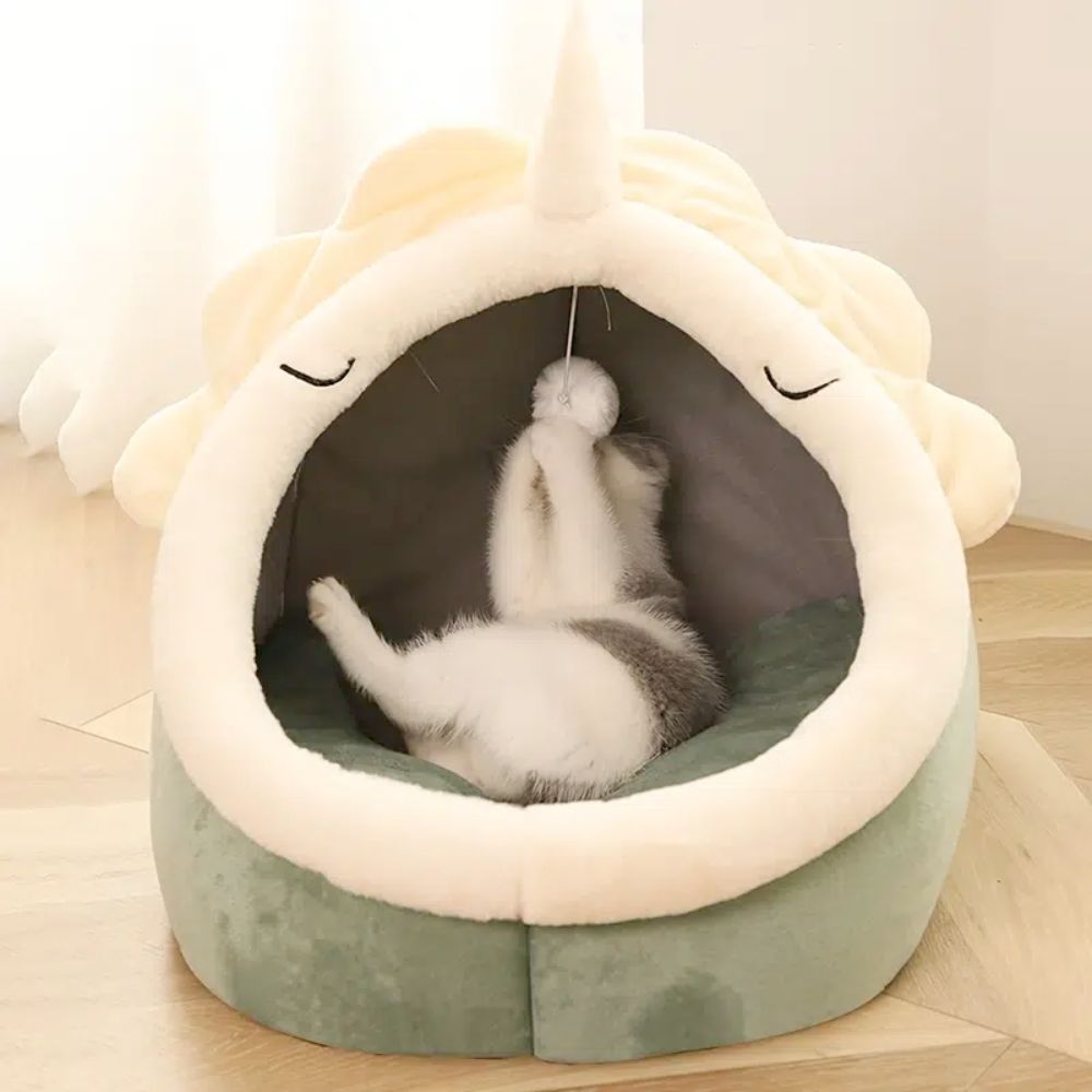 Hideaway Cat Bed with Hanging Toy – Cozy & Fun Pet House