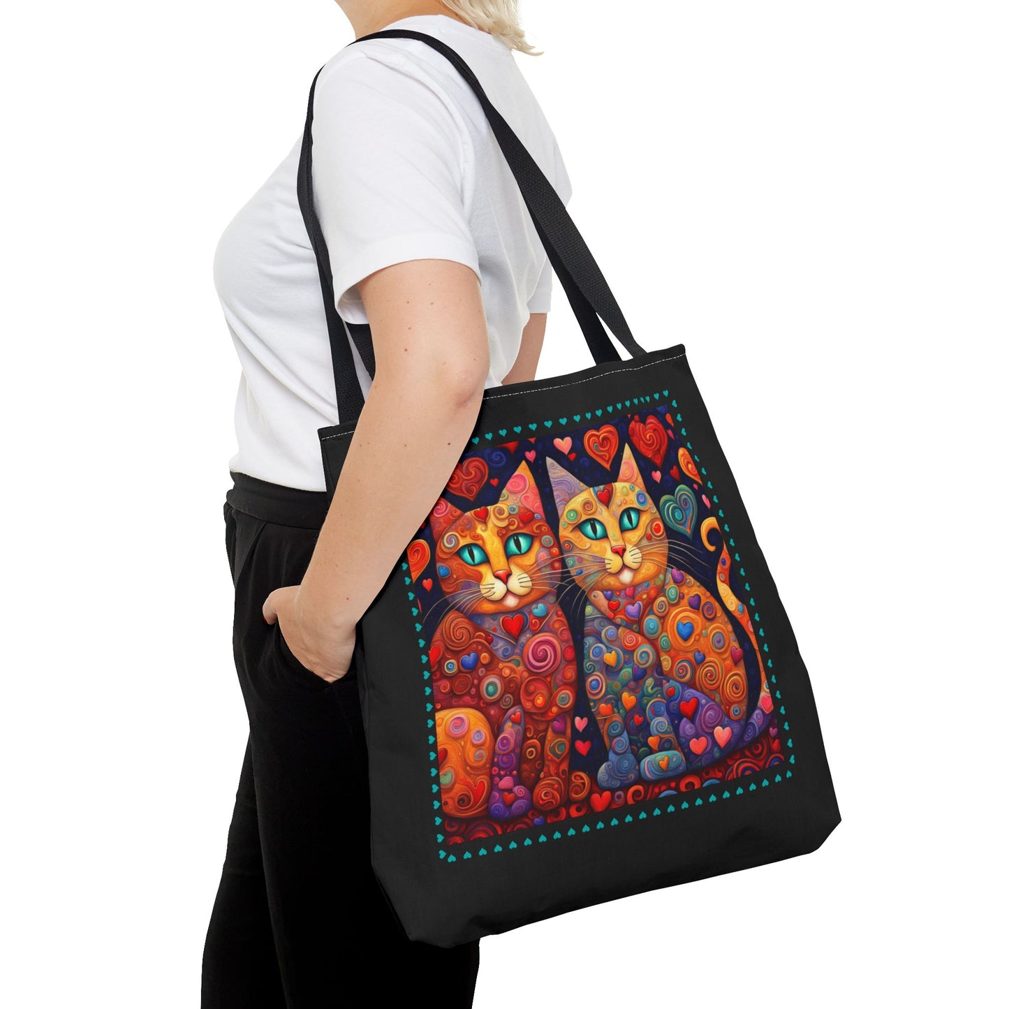 Whimsical Patchwork Cats - Tote Bag - Klimt Inspired