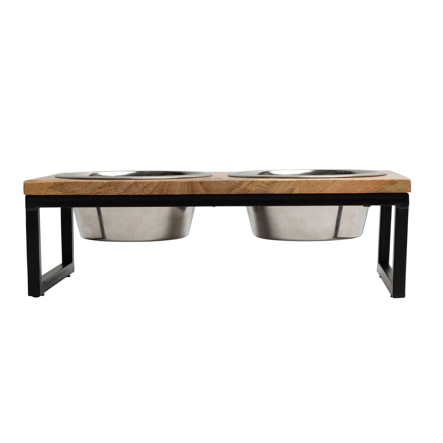 Elevated Pet Feeder with Metal and Mango Wood – Durable Raised Dog and Cat Bowl Stand