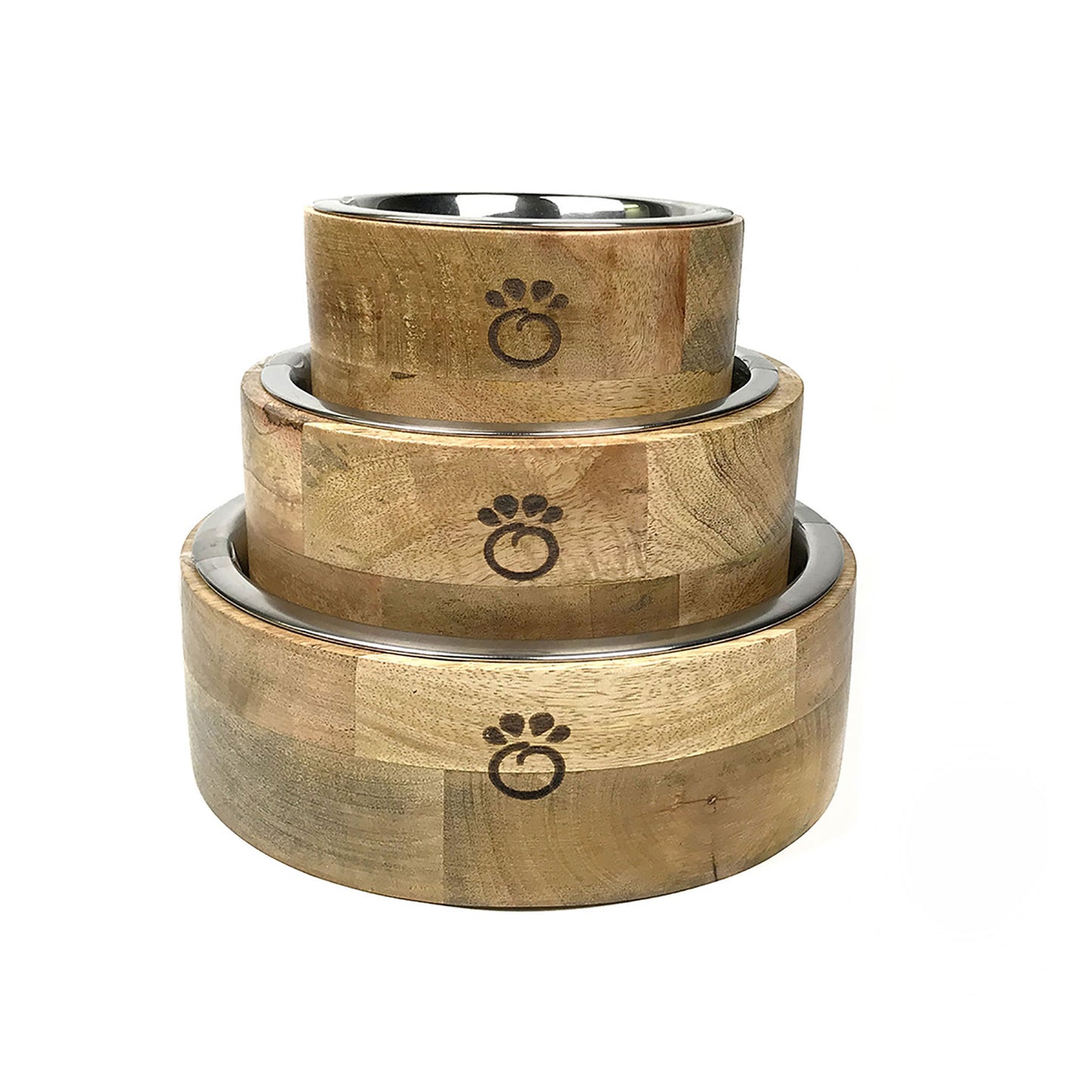 Mango Wood Pet Bowl – Handmade Single Bowl with Removable Stainless Steel Insert