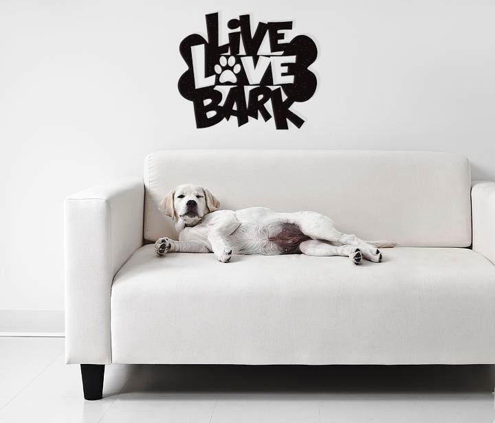 Bring a touch of warmth and personality to your space with this charming Live Love Bark metal wall art. It says "Live Love Bark" with a paw print and bone.