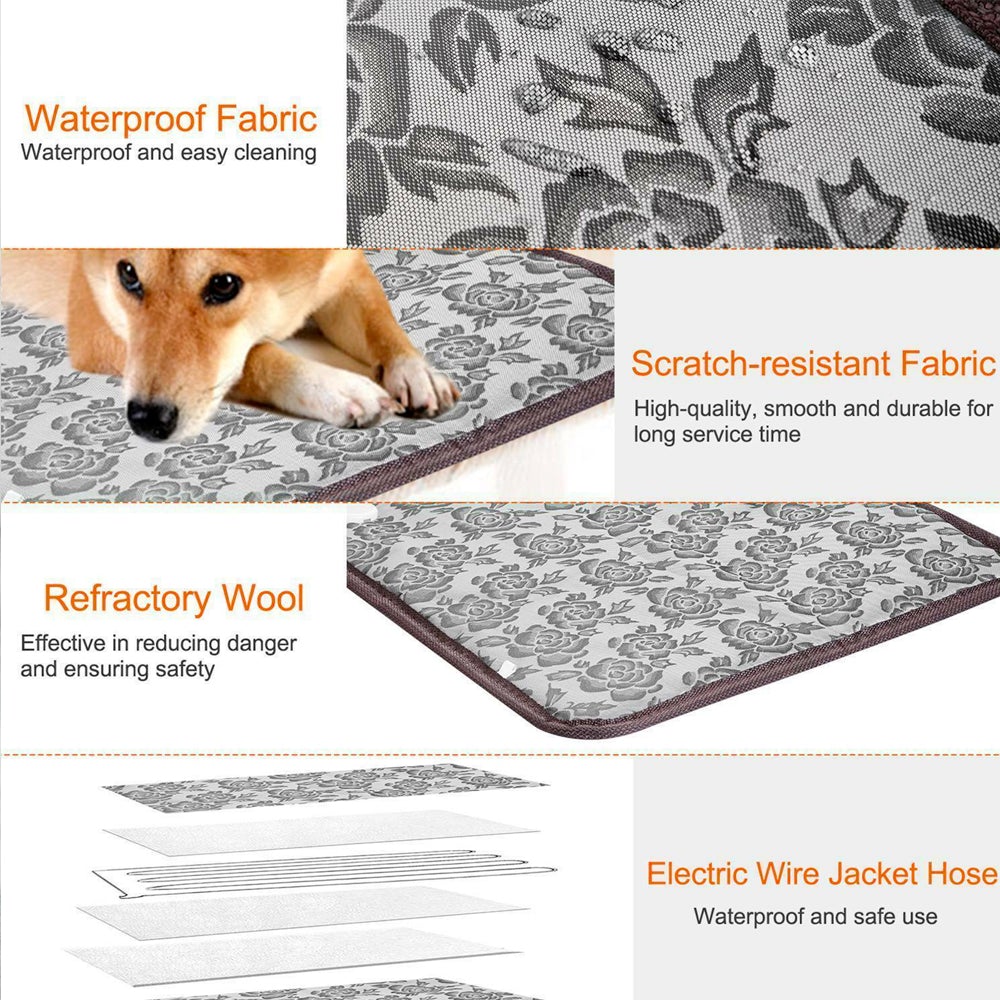 Electric and Thermal Heating Waterproof Bed Pad for Pets with Adjustable Features