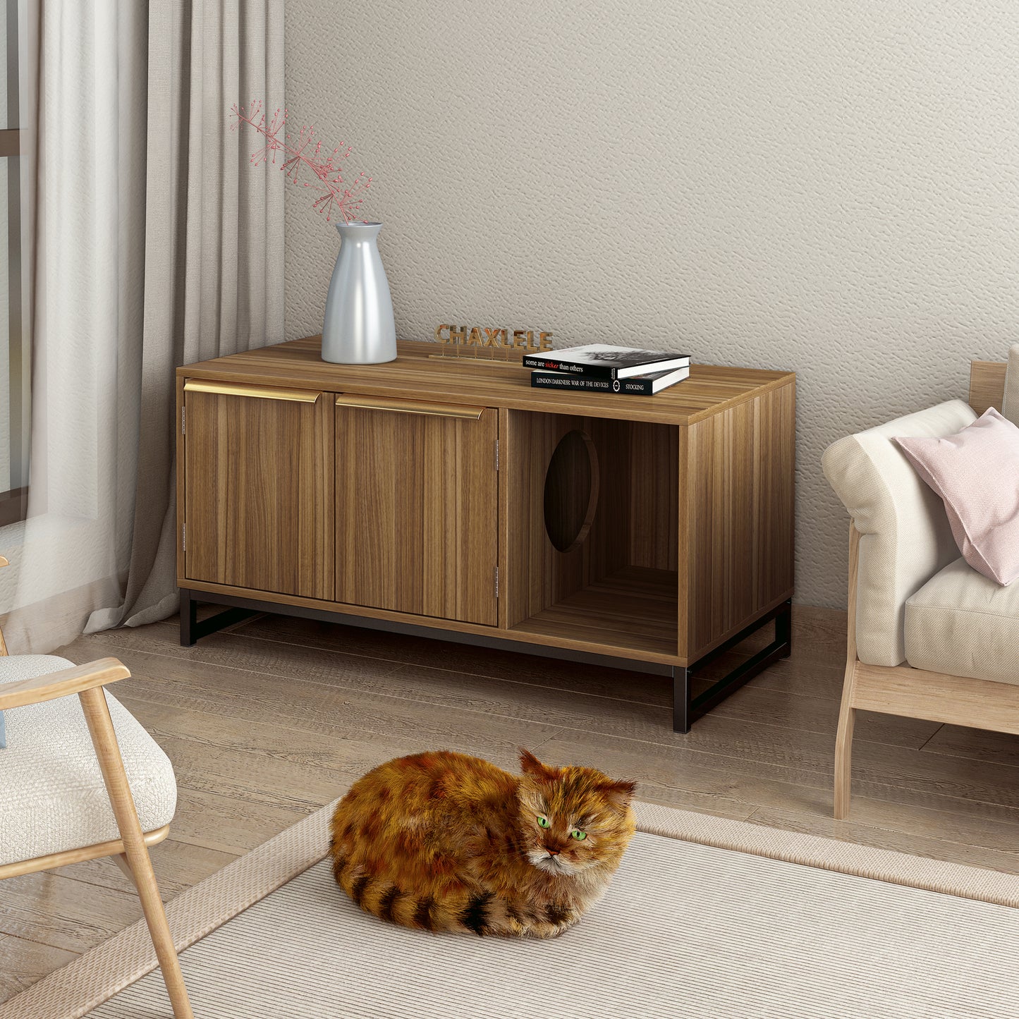 Cat House TV Cabinet for Living Room - Perfect cozy hideaway or litter box!