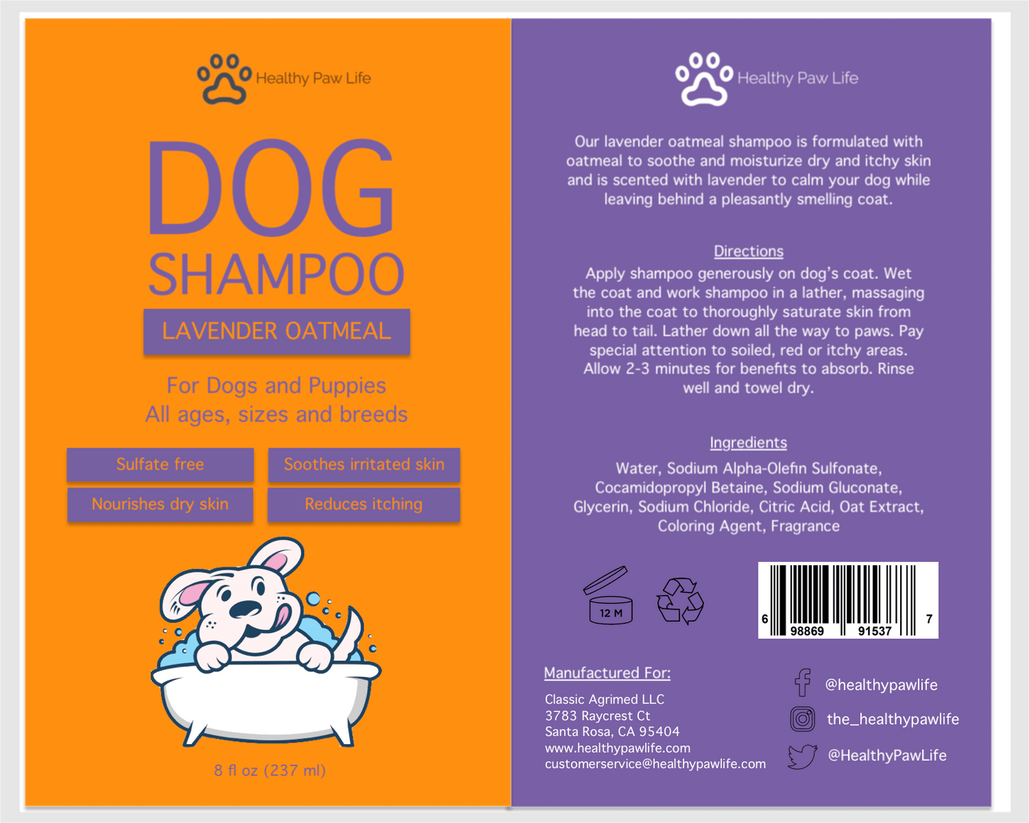 Healthy Paw Life Oatmeal Lavender Pet Shampoo
