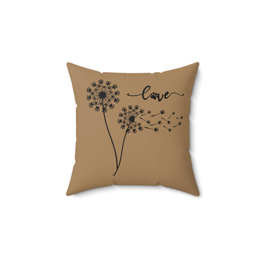 Pet Paw Love Dandelion Pillow – Tan – Decorative Throw Pillow for Animal Lovers