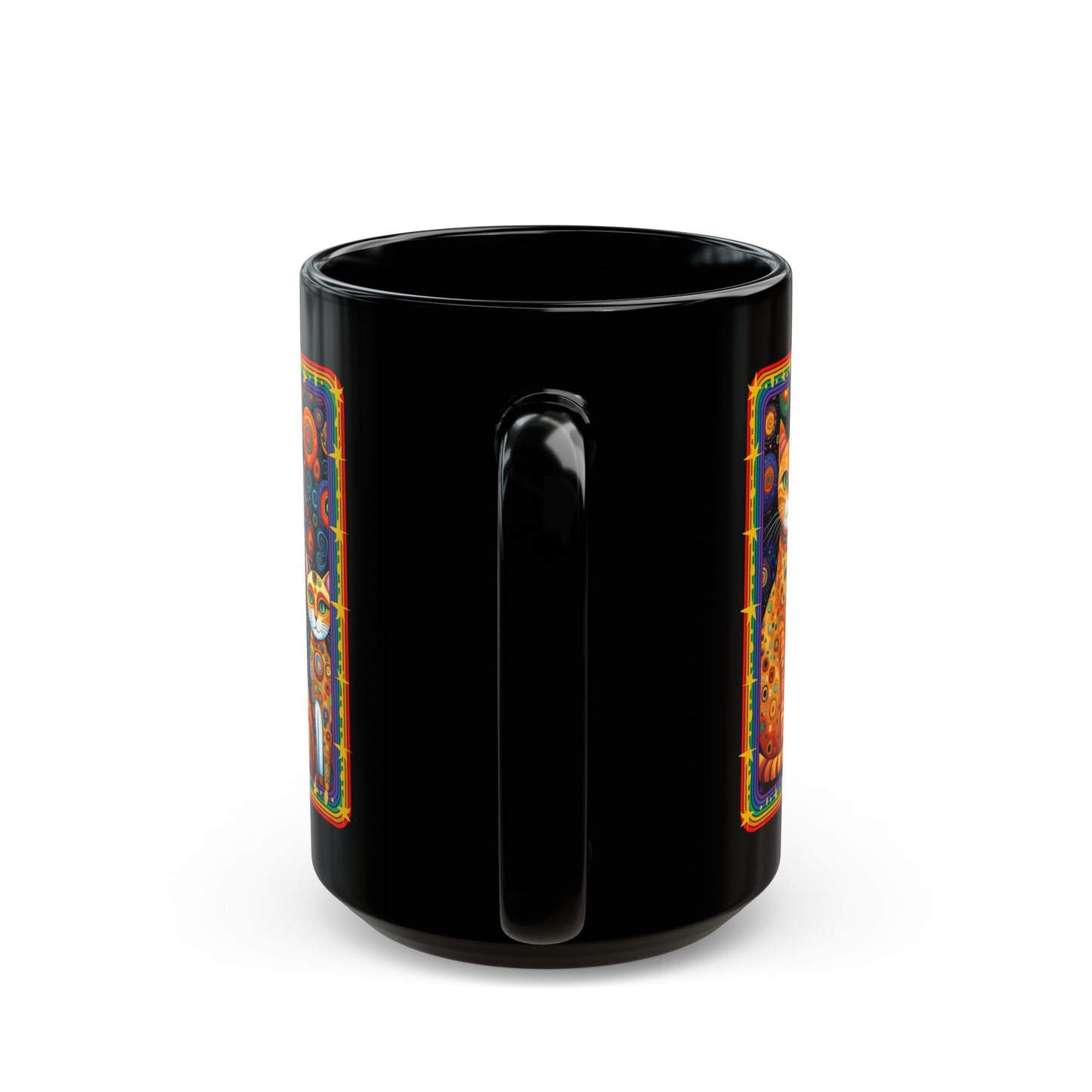 Patchwork Cat Art Mug 15oz Klimt-Inspired Colorful Design