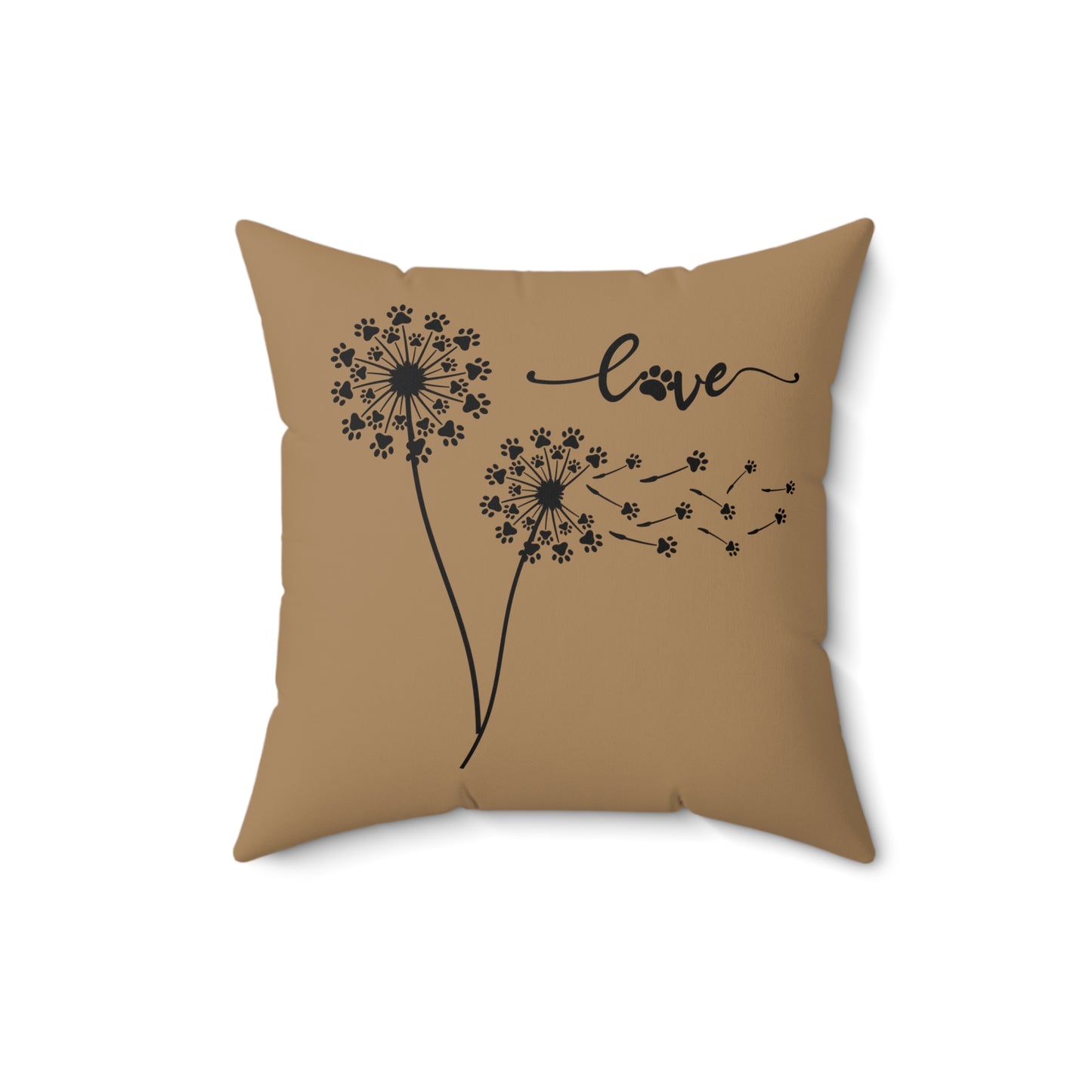 Pet Paw Love Dandelion Pillow – Tan – Decorative Throw Pillow for Animal Lovers