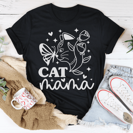 Cat Mama T-Shirt - Magical Cat & Butterfly Design