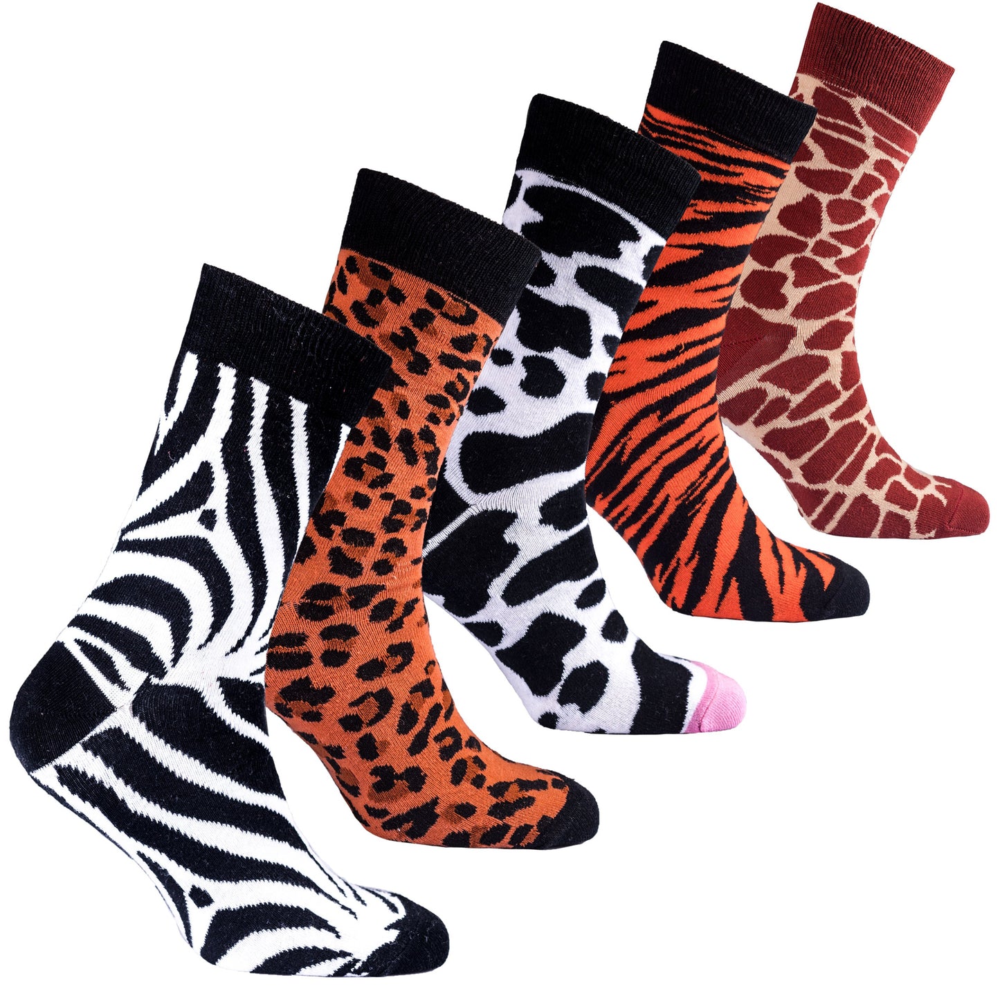 Men's Wild Animal Print Crew Socks (5 Pairs) – Adventure-Inspired!