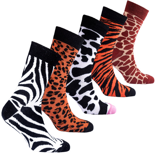 Men's Wild Animal Print Crew Socks (5 Pairs) – Adventure-Inspired!