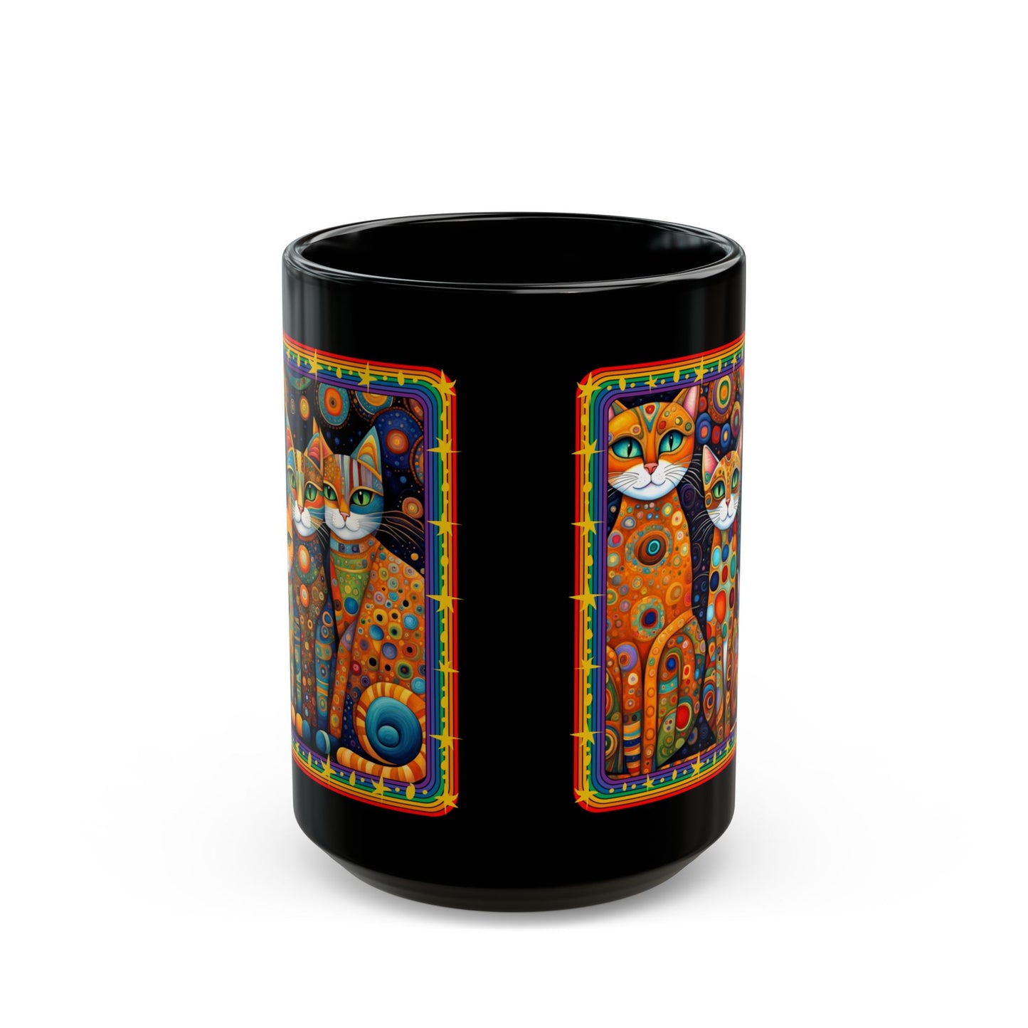 Patchwork Cat Art Mug 15oz Klimt-Inspired Colorful Design