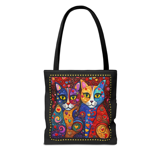 Whimsical Patchwork Cats - Tote Bag - Klimt Inspired