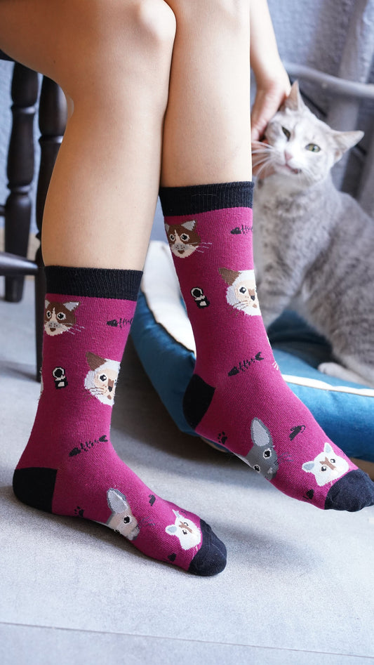 Happy Cat Face Socks for Women – Comfortable & Stylish