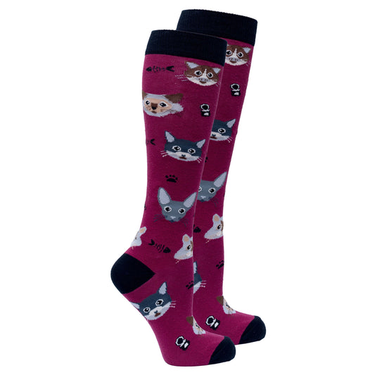 Women's Cute Cats Knee High Socks - A Touch of Feline Flair