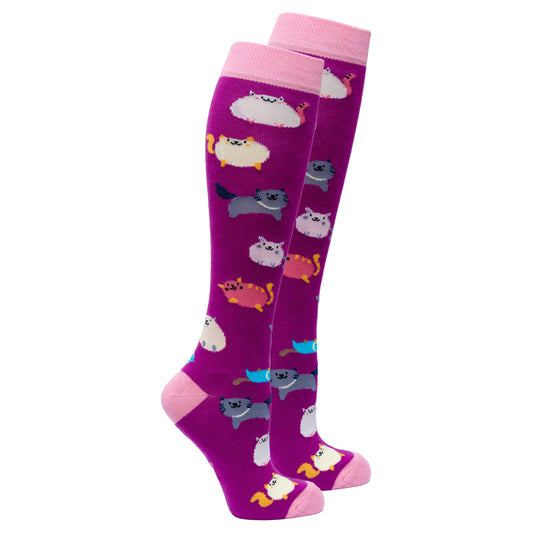 Women's Fatty Cats Knee High Socks - Adorable Cat Designs
