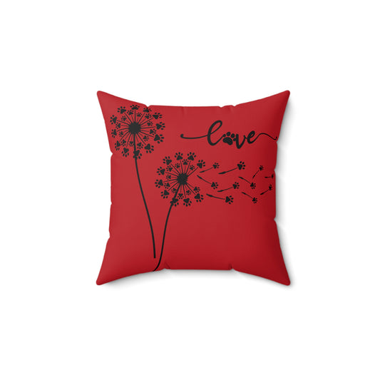 Pet Paw Love Dandelion Pillow – Red – Decorative Throw Pillow for Animal Lovers