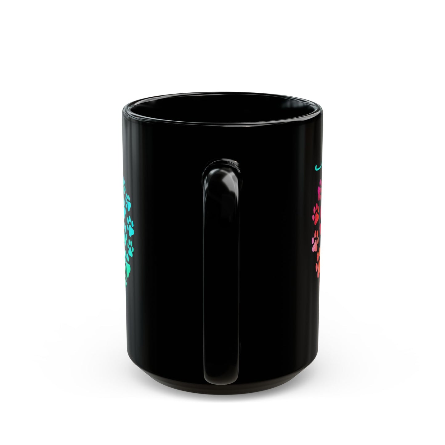 Colorful Paw Print Heart Mug  15 oz  Black