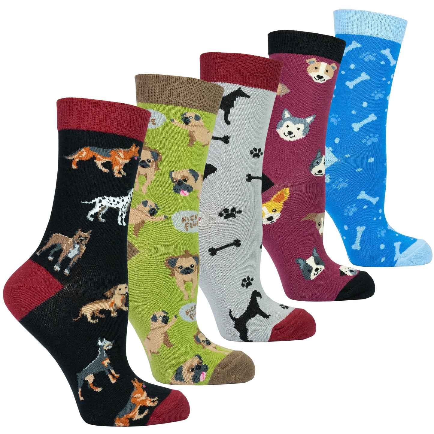 Women's Adorable Dogs Socks Set (5) with 5 Charming Dog Designs