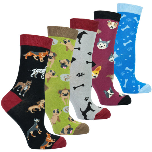Women's Adorable Dogs Socks Set (5) with 5 Charming Dog Designs