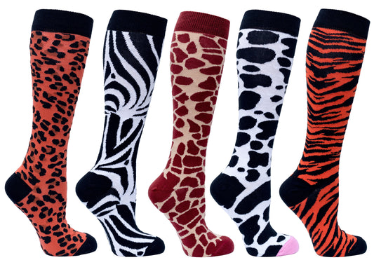 Women's Animal Print Knee High Socks Set (5) - Unleash Your Wildside!