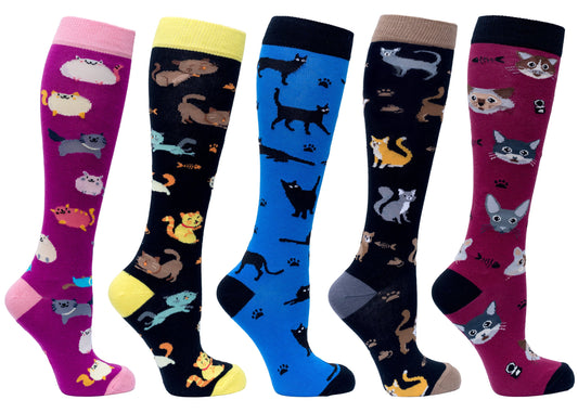 Women's Adorable Cats Knee High Socks Set (5 pair)