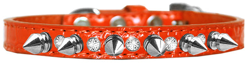 Elegant Dog Collar with Silver Spikes & Clear Crystals – Designer Style