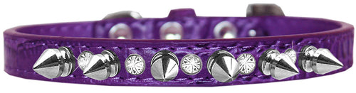 Elegant Dog Collar with Silver Spikes & Clear Crystals – Designer Style