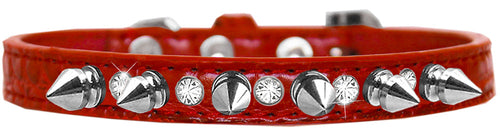 Elegant Dog Collar with Silver Spikes & Clear Crystals – Designer Style