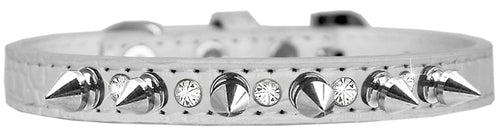 Elegant Dog Collar with Silver Spikes & Clear Crystals – Designer Style