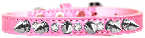 Elegant Dog Collar with Silver Spikes & Clear Crystals – Designer Style