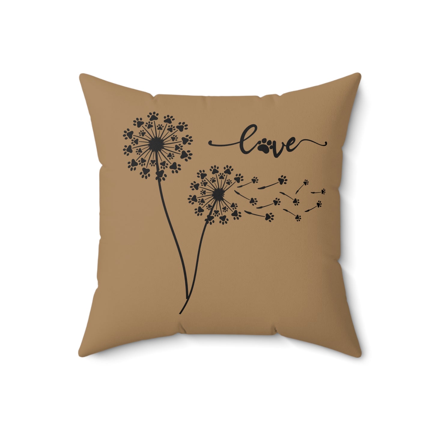 Pet Paw Love Dandelion Pillow – Tan – Decorative Throw Pillow for Animal Lovers