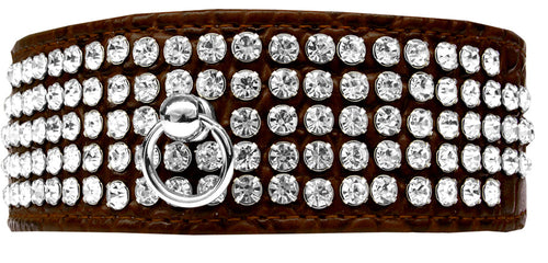 Designer Croc Dog Collar – Five Rows of Clear Crystals for Elegant Pet Style