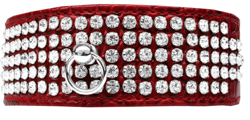Designer Croc Dog Collar – Five Rows of Clear Crystals for Elegant Pet Style