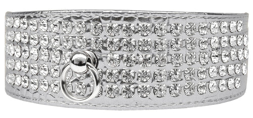 Designer Croc Dog Collar – Five Rows of Clear Crystals for Elegant Pet Style
