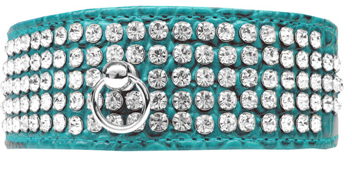 Designer Croc Dog Collar – Five Rows of Clear Crystals for Elegant Pet Style