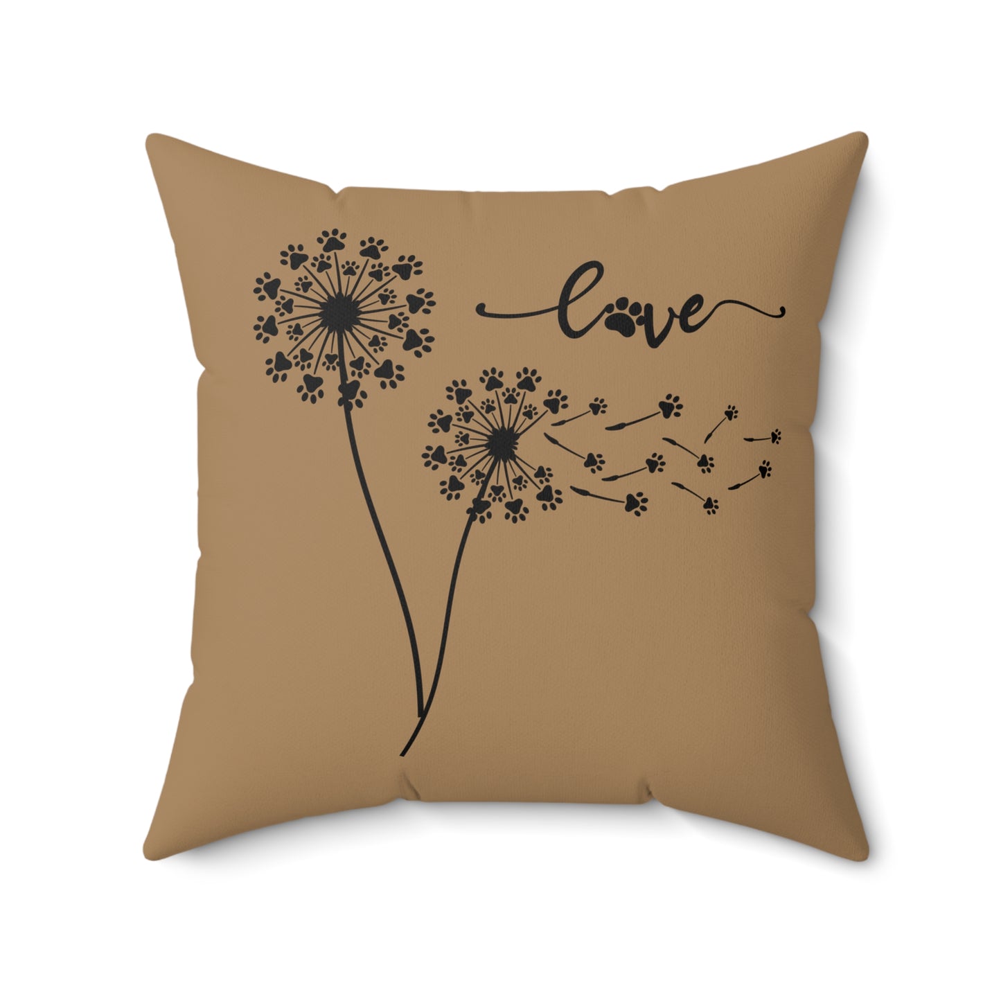 Pet Paw Love Dandelion Pillow – Tan – Decorative Throw Pillow for Animal Lovers