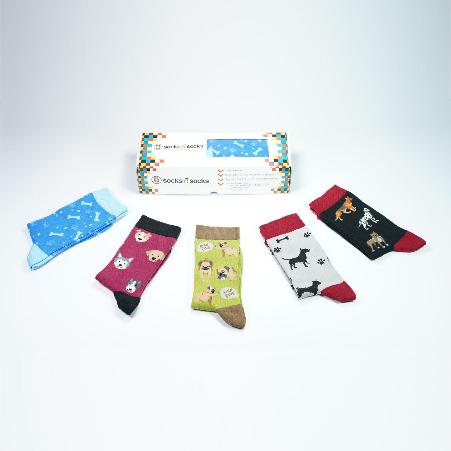 Women's Adorable Dogs Socks Set (5) with 5 Charming Dog Designs