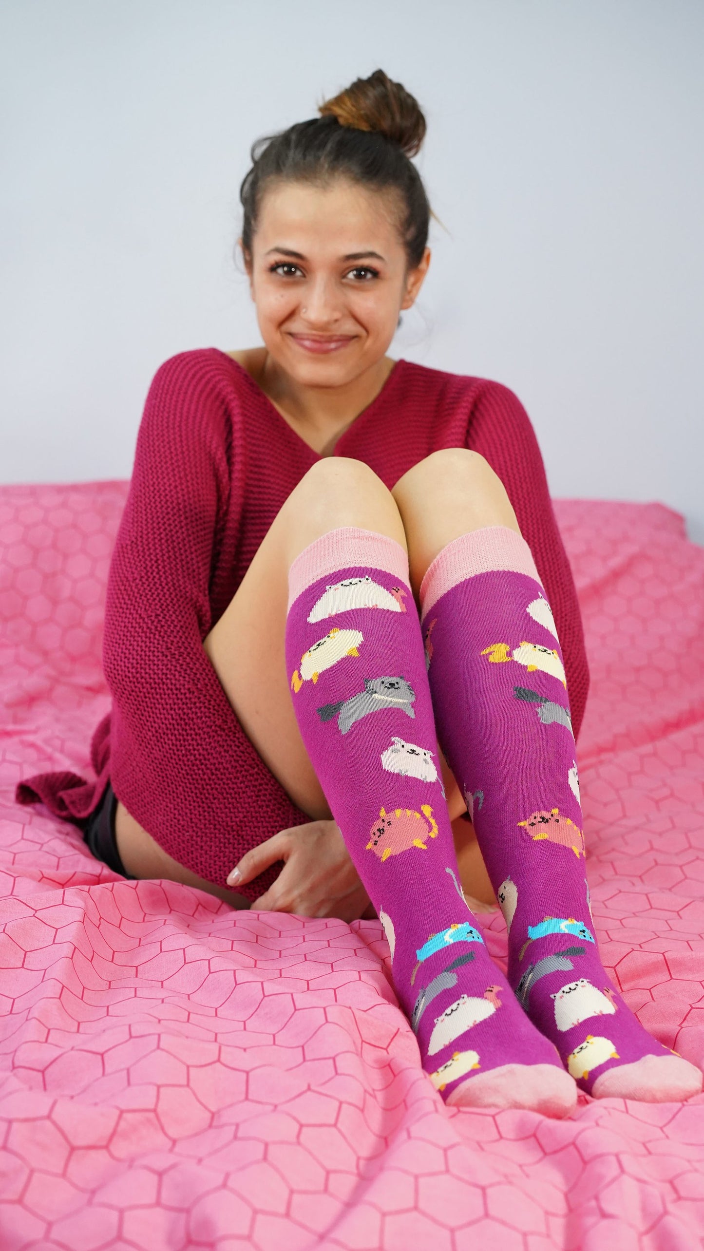 Women's Fatty Cats Knee High Socks - Adorable Cat Designs