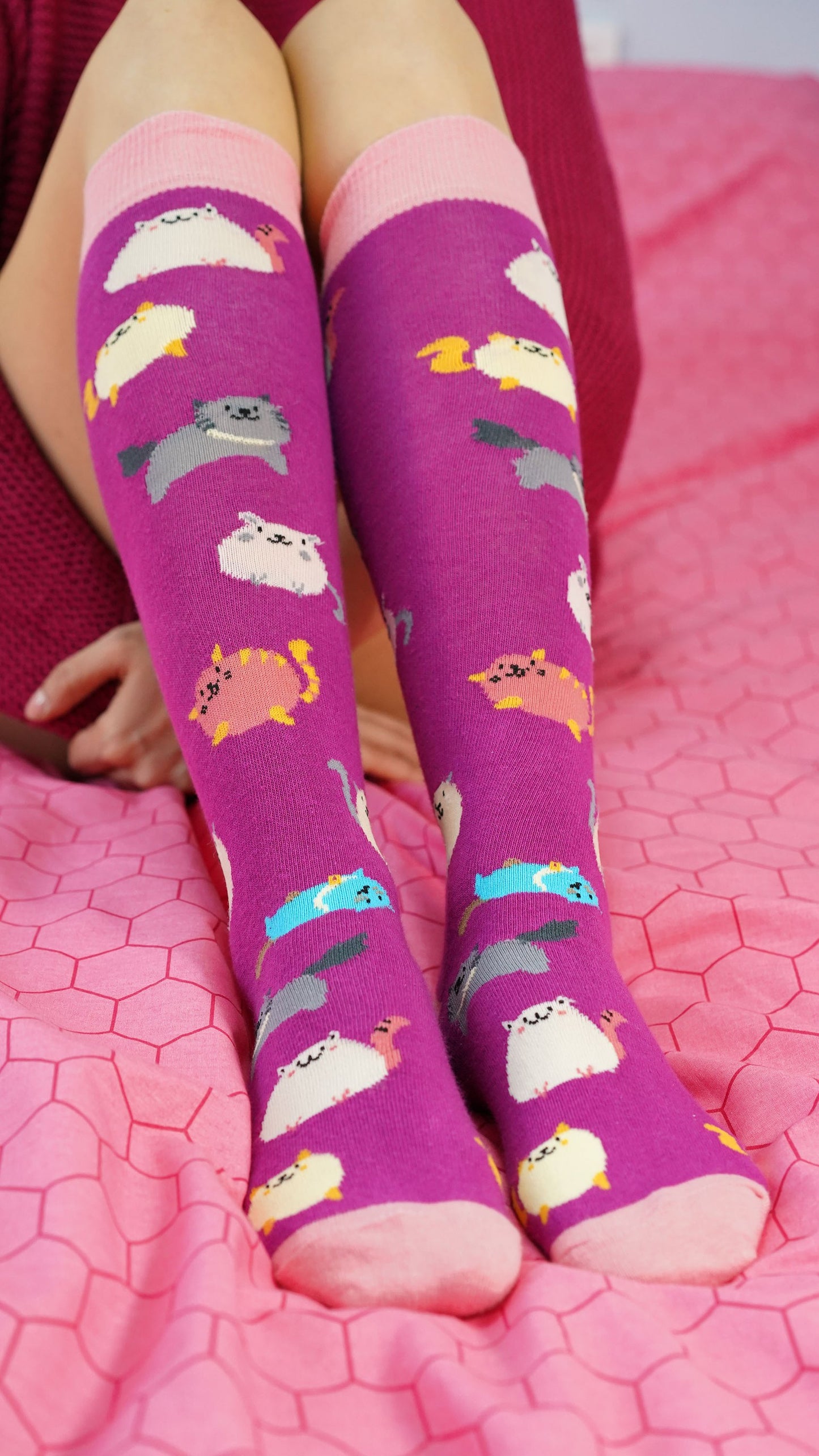 Women's Fatty Cats Knee High Socks - Adorable Cat Designs