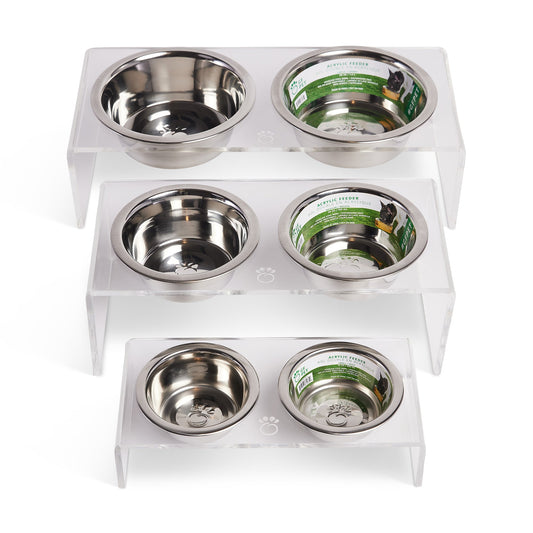 Acrylic Elevated Double Pet Feeder – Stylish Raised Feeder with Stainless Steel Bowls