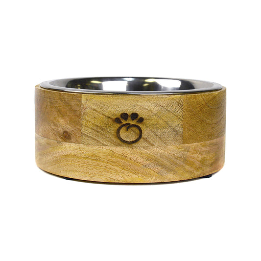 Mango Wood Pet Bowl – Handmade Single Bowl with Removable Stainless Steel Insert