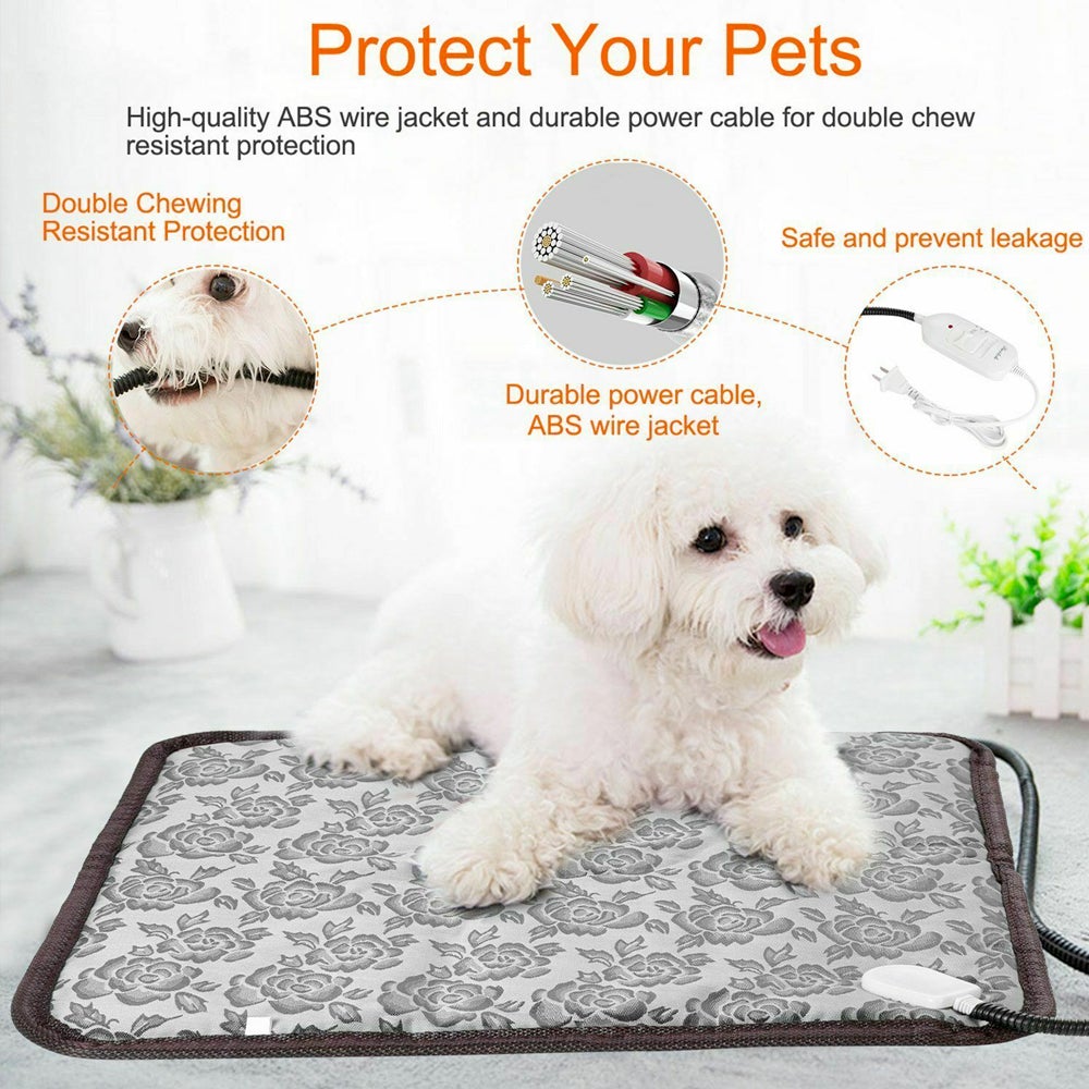 Electric and Thermal Heating Waterproof Bed Pad for Pets with Adjustable Features