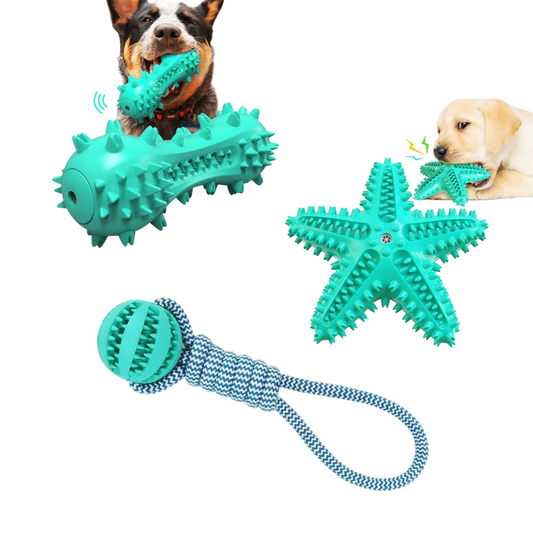 3-Pack Dog Chew Toys with Cotton Rope Balls – Dental Care & Play Set for Active Dogs