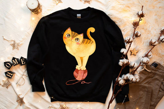 Adorable Cat on Yarn Sweatshirt – Perfect for Cat Lovers!