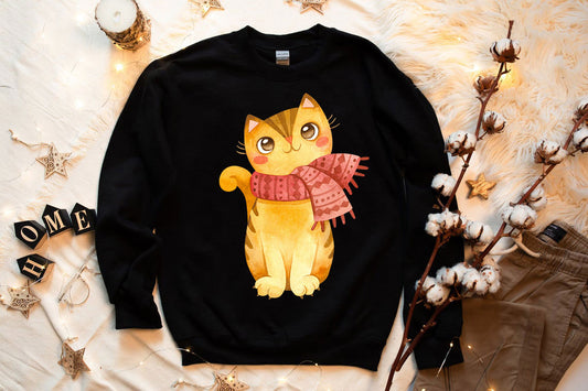 Cozy Cat in Winter Scarf Sweatshirt – Perfect for the Season!