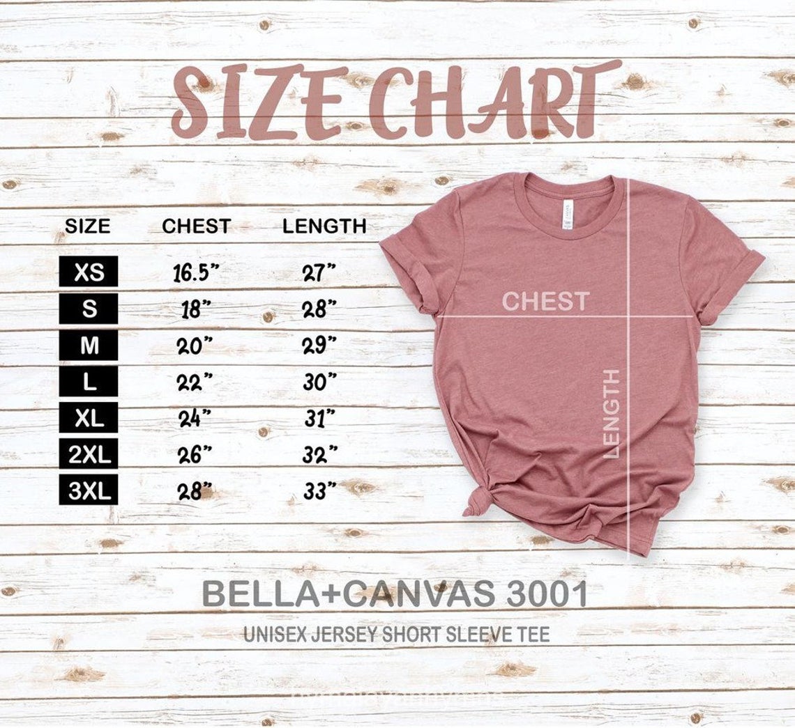 Bella+Canvas 3001 size chart.