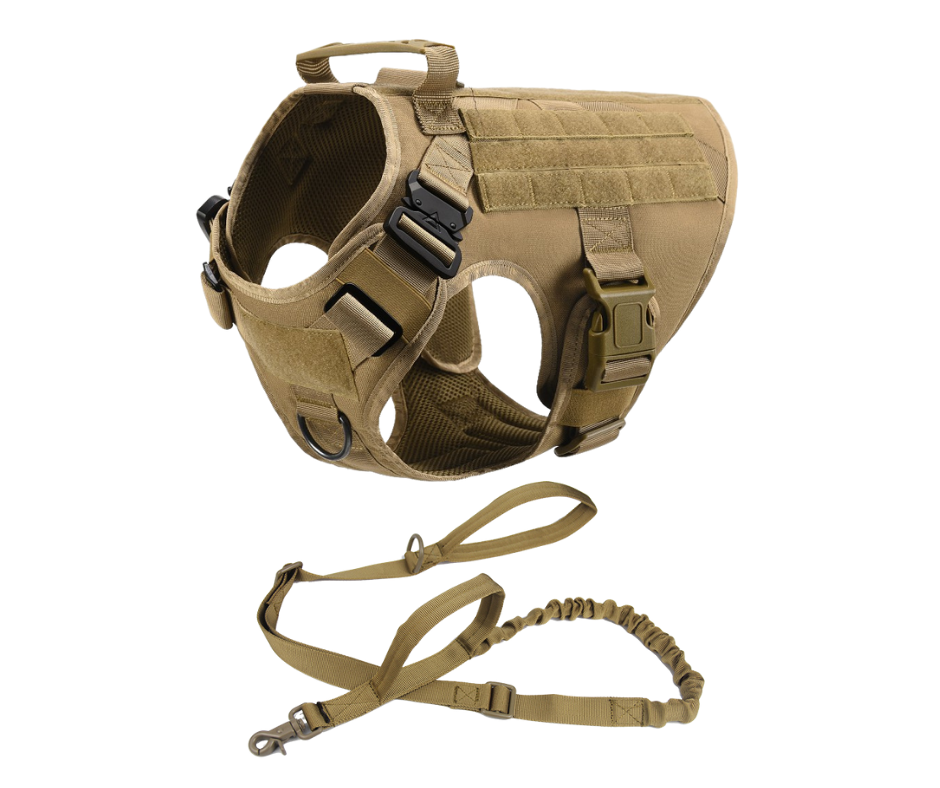 Brown Military Style Harness and Leash Set – Built for Strength and Comfort